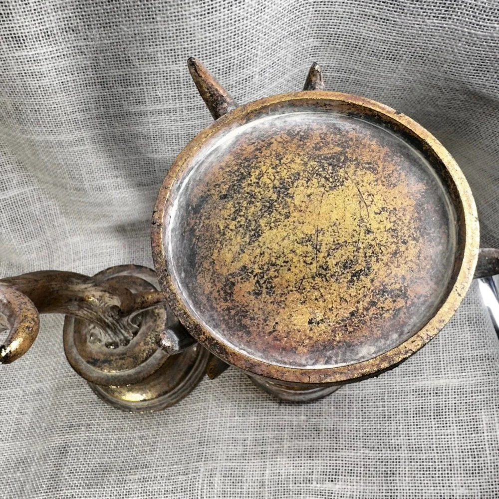 Rustic Faux Antler Candle‎ Holder Set Gold Bronze Distressed Lodge Decor 2 Piece